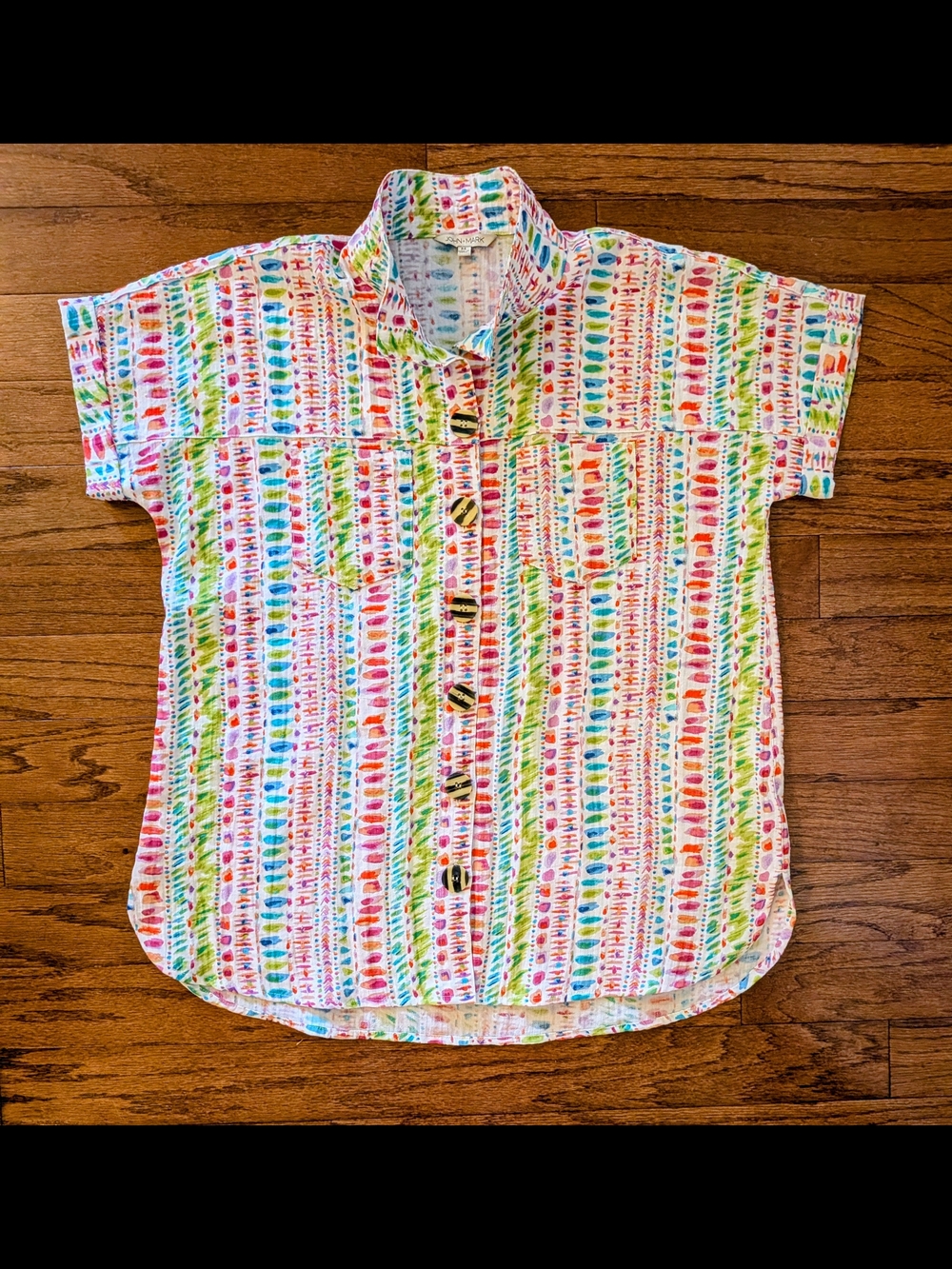 John Mark Size M Multicolor Rayon/Nylon Short-Sleeve Button-Down Shirt